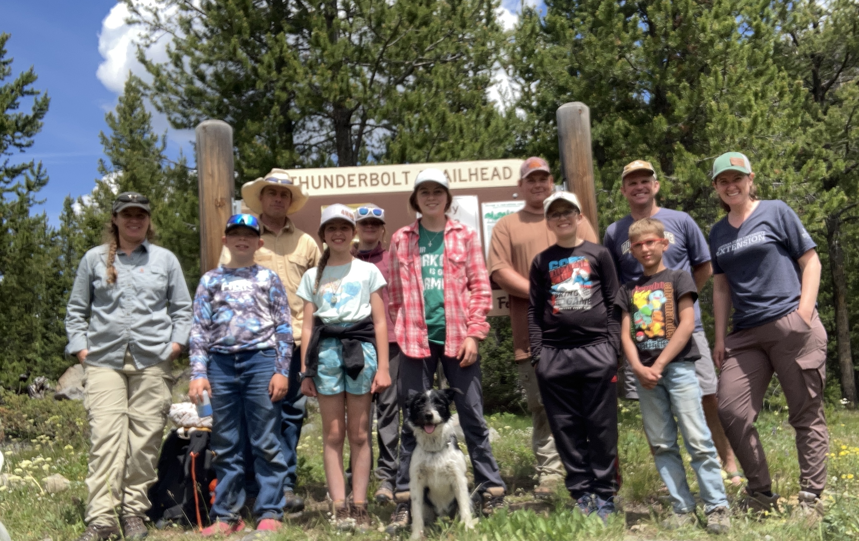 4-H Backpacking participants pose at the trailhead.
